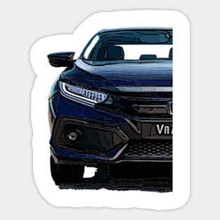 Dynamic Ignition: Honda Civic Blue Fiery Half Body Posterize Car Design Sticker